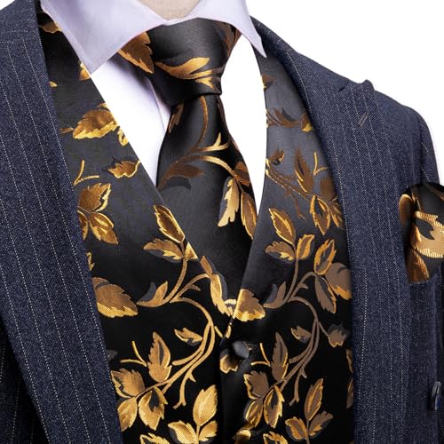 Image of Barry.Wang Formal Men Flower Vest Paisley Jacquard Silk Ties Suit Waistcoat Set Wedding 5PCS