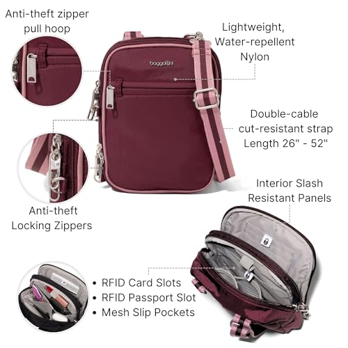 Image of Baggallini Securtex Anti-theft Mini Everything Crossbody Bag, 6.3 inchx8.25 inch Rfid, Locking Zippers & Cut-resistant Strap