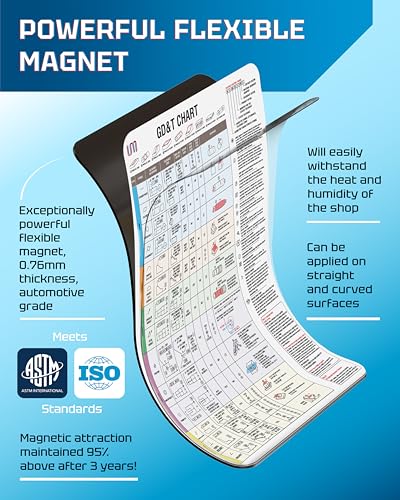Image of Useful Magnets Geometric Dimensioning & Tolerancing Magnetic Chart | GD&T Information & CNC Shop Poster | Waterproof Magnetic Backing | Accurate Access Machining Chart Tool | 9 inch X 12 inch