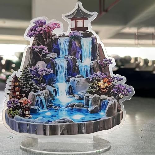Image of Acrylic 2D Water Fountain Decor | Desktop Tabletop Floating Waterfall Ornament for Living Room, Bedroom, Office & Study | Lightweight Waterproof Design for Creative Home Decoration