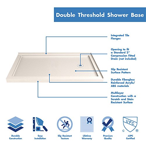 Dreamline Slimline 36 In. D X 60 In. W X 2 3/4 In. H Right Drain Double Threshold Shower Base In Biscuit, Dlt-1036602-22 #TOP2