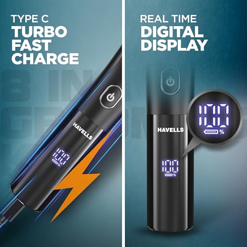 Image of Havells 8 in 1 Digital Grooming Kit |2-in-1 Special Blade|Nose & Ear Attachment|4 Beard & 2 Hair Combs|Type C Turbo Charge|No Nicks & Cuts|2 Year Guarantee|GS7608