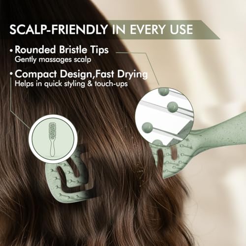 Image of IKONIC Me Small Vent Hair Brush IKM-2121 Eco-Conscious, Wheat Straw Build, Ionic Bristles, Anti-Frizz Detangling, Fast-Drying Airflow, Rounded Tips for Scalp Massage, for Wet & Dry Hair - Jade Green