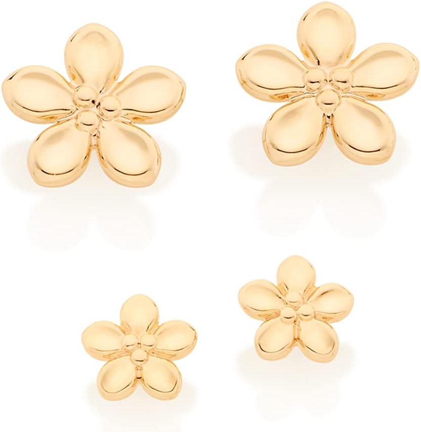 Rommanel 18K Gold Plated Earring Set: Dual Pairs of Floral Heart Studs, Hypoallergenic & Nickel Free Gold Flower Earrings - Chic & Timeless