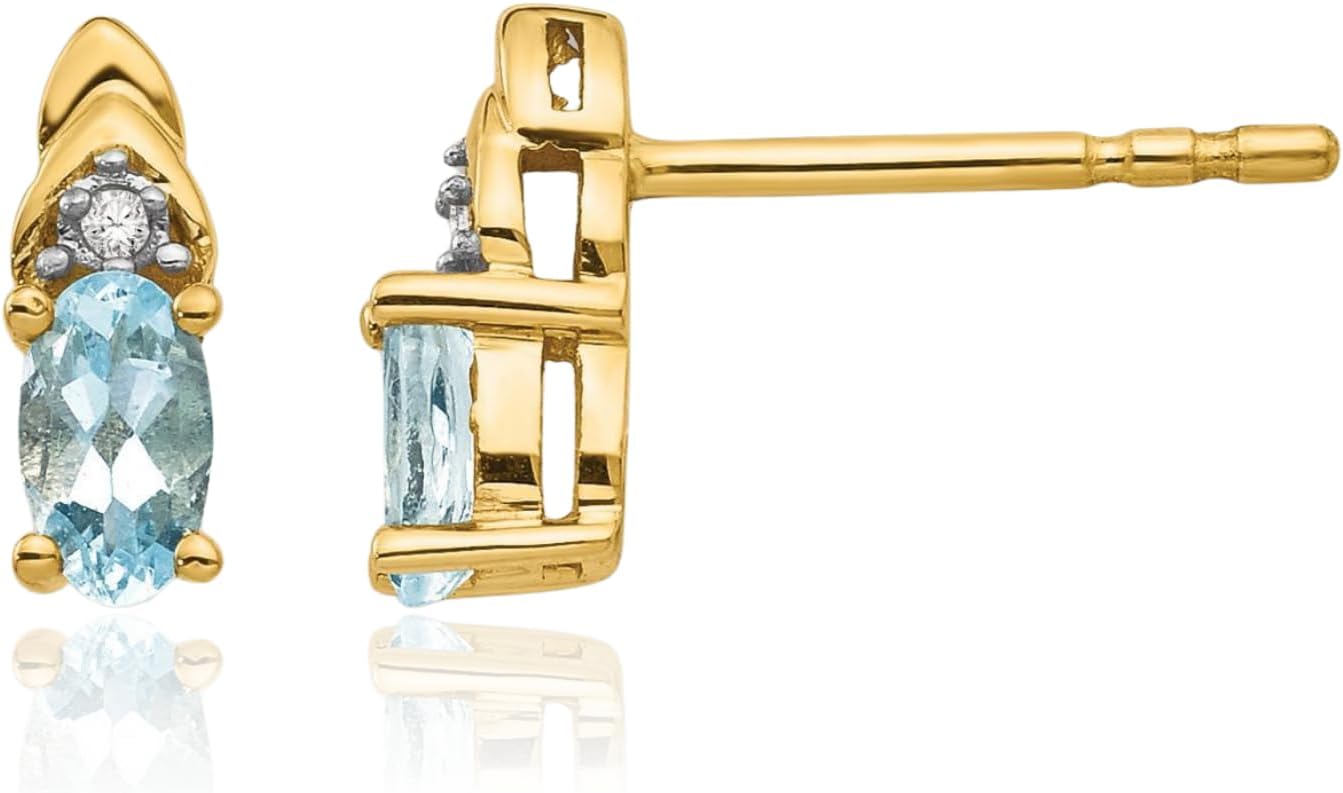 IceCarats 14K Solid Yellow Gold 0.59 carat Blue Aquamarine Diamond Accent Large Dangle Stud Earrings 9mm 3/8 inch Oval Cut, Natural, Butterfly Back For Her