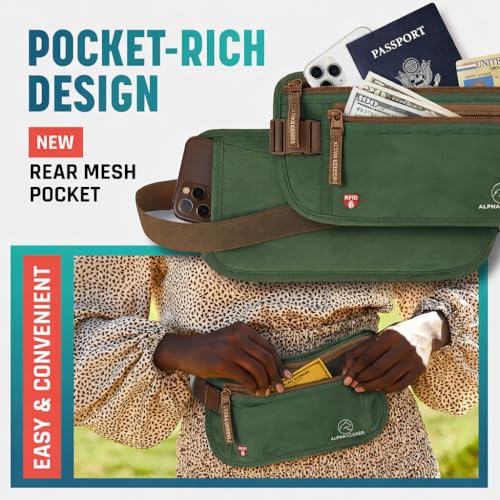 Image of Alpha Keeper Money Belt for Travel Hidden Under Clothes - RFID Blocking Passport Holder & Slim Waist Wallet Pouch for Women & Men, Anti-Theft Travel Accessories