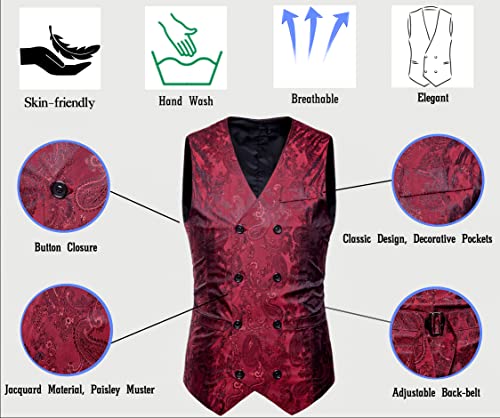 RONGKIM Mens Victorian Vest Double Breasted Suit Vest Slim Fit Brocade Paisley Floral Waistcoat3