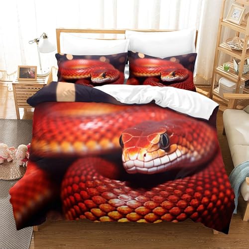 Housse de couette 3D animal serpent parure de lit microfibre 3 pièces lit double