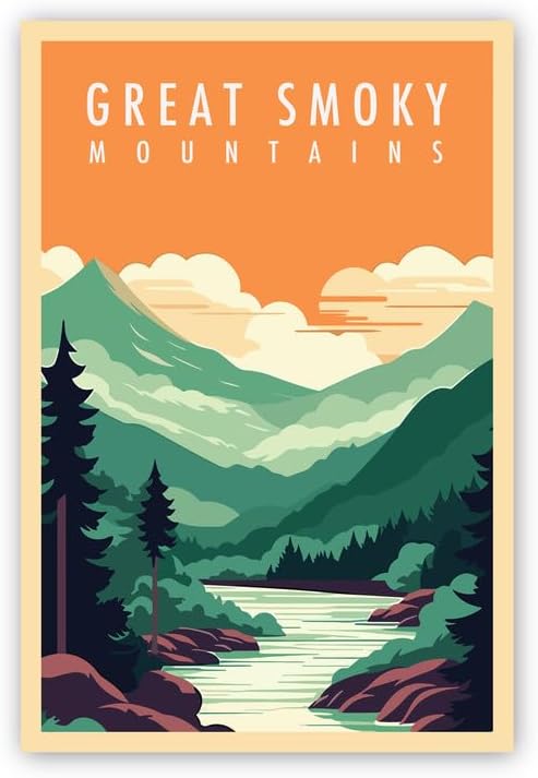 Miniatura 4 de Póster de Parque Nacional Humeante, grandes impresiones artísticas de pared de parques nacionales ahumados, póster de viaje retro de Tennessee,
