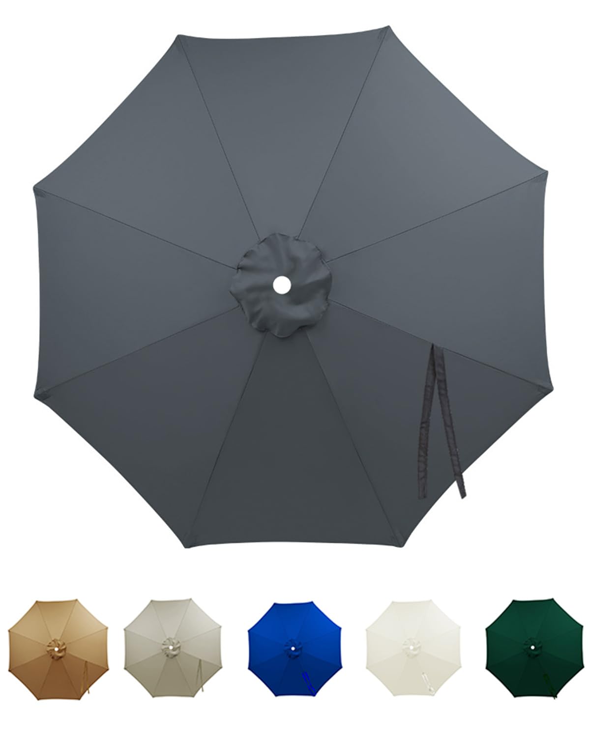 NIKSHI 300CM Umbrella Replacement Parasol Canopy, UV50+, Waterproof, 6/8 Ribs Sun Umbrella Replacement Cloth Garden Canopy Cover Replacement Cover,Grey-6 Streben