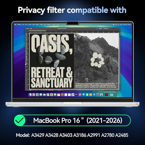 Image of Protescreen 360 Magnetic Privacy Filter for MacBook Pro 16 Inch 2021-2026 (M1 M2 M3 M4 M5), Anti Spy Anti Glare Blue Light 16.2in Mac Screen Protector Shield Film, Laptop 4-Way Privacy Filter