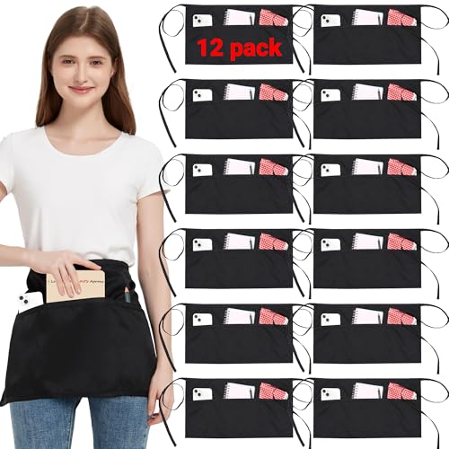 3 Pezzi Grembiule Corto da Cucina con 3 Tasche, Impermeabile