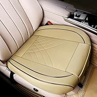 POKSRI 1P autostoelhoes koeienhuid echt leer voorbodem rijden zitkussen hoezen, waterdicht, echt koeienleer, antislip, opbergzakken, (beige, Platte onderkant