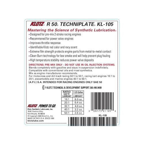 Klotz R-50 Racing TechniPlate Aceite Sintético 2-Tiempos 1 Quart miniatura 3