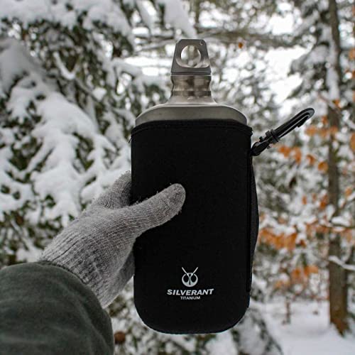 Ultralight Titanium Water Bottle 600ml/21 fl oz Crystallized Finish - Outdoor Camping Hiking Sports Hydration Bottle with Insulating Thermal Sleeve & Leakproof Clip Loop Cap - Slim Design