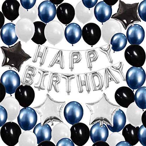 Party Decoration Supplies/Birthday Decorations With Happy Birthday Banner/happy Birthday Balloons Decor, Perfect For Girls Boys Kids Women And Men/Blue Silver and Black<69 pcs>