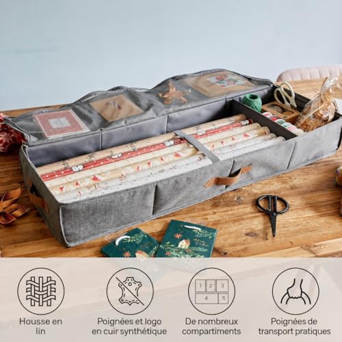 Boite rangement papier cadeau Premium gris au design structuré