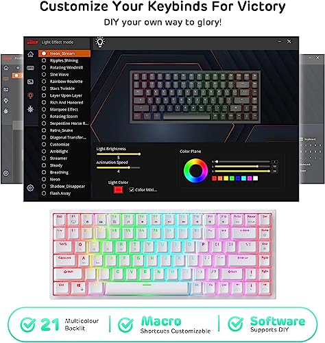 Image of RK ROYAL KLUDGE RK84 Mechanical Keyboard, Triple Mode BT5.0 /2.4G /USB-C Wireless Keyboard, 84 Keys Hot Swappable Gaming Keyboard with RGB Backlit w /High-Capacity Battery, White, Red Switch