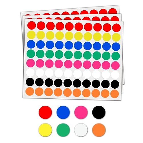 1200 Pieces - Coloured Dot Stickers, Round Circle Stickers Labels - 8 Assorted Colours, 20mm