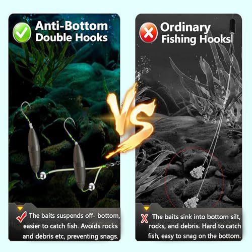 AMHDV Anzuelos Doble Anti-Bottom, Anzuelo de Pesca Pre-atado con Flotadores miniatura 5