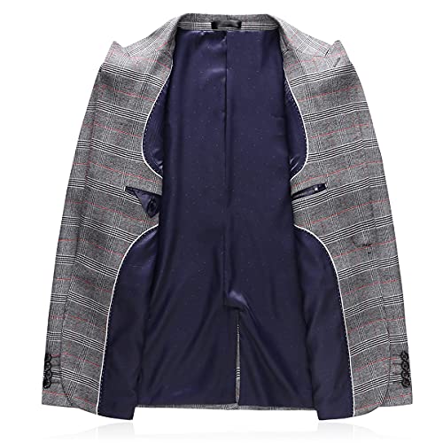 Mens Suits 3 Piece Check Plaid Suit Single Breasted One Button Jackets Formal Dress Party Prom Tuxedo Suits Blazer Light Grey #TOP3