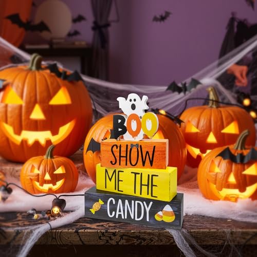 Image of 4 Pcs Halloween Wooden Decor, Show Me the Candy Decorations