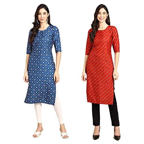 Image of Pinkmint Designer Woman's Crepe Multicolored Straight Kurta [A-355-330]