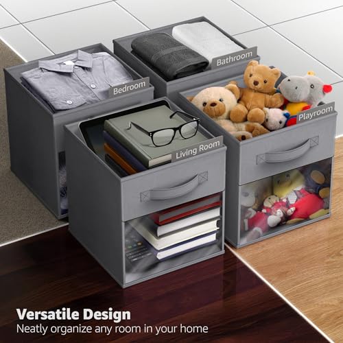 Sorbus 11 Inch Storage Bins with Clear Window - 6 Foldable Baskets for Organizing Clothes, Toys, Books - Sturdy Collapsible Fabric Storage Cubes with Handle - Storage Baskets for Shelves, Closets - Image 5