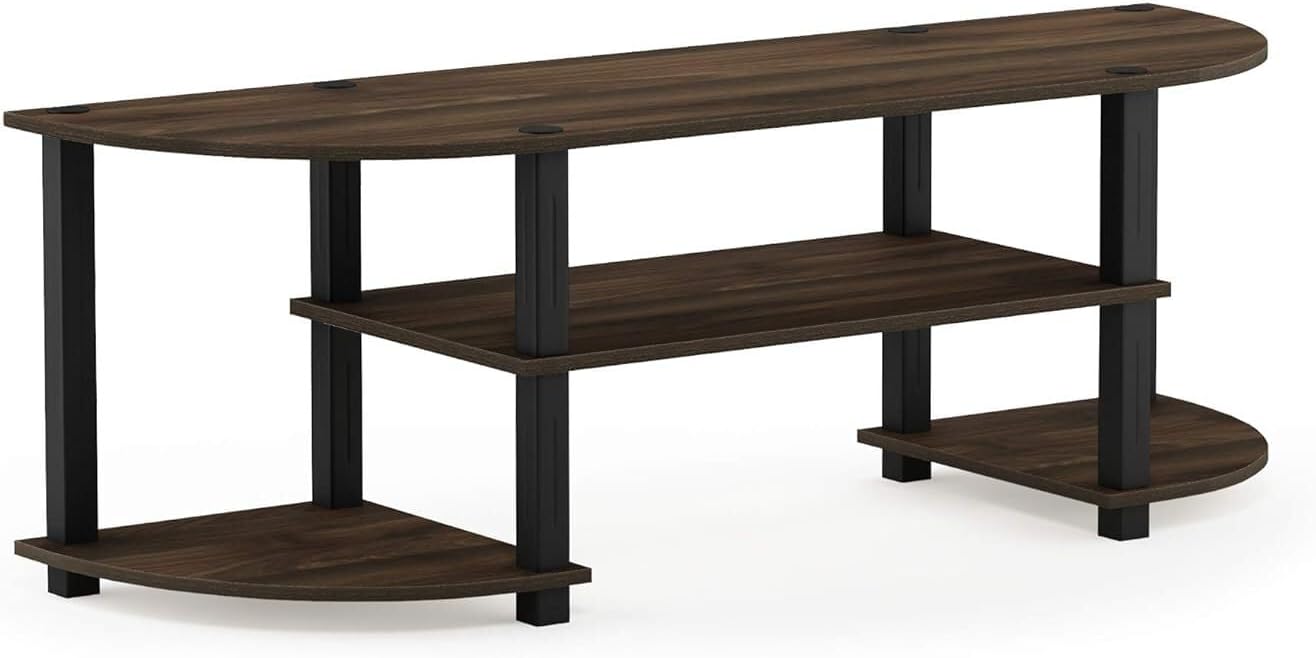 HomeStock Artisanal Abode Wide TV Entertainment Center 13.40 x 47.20 x 15.90 Inches with Stylish Open Shelves and Cabinets Columbia Walnut