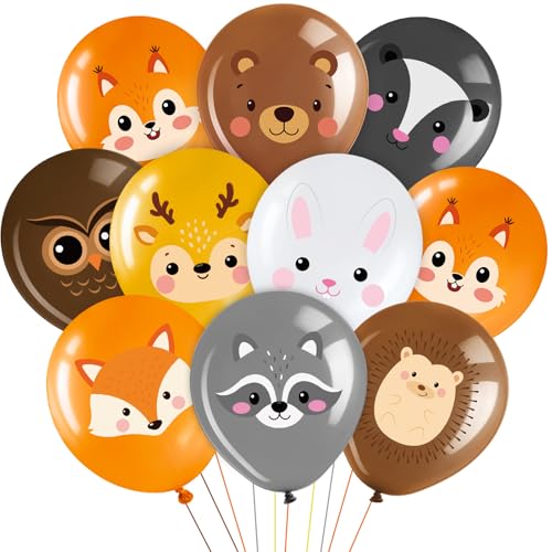 Suilung 45 Pcs Woodland Animal Balloons 12 Inch Forest Animal Latex Balloon