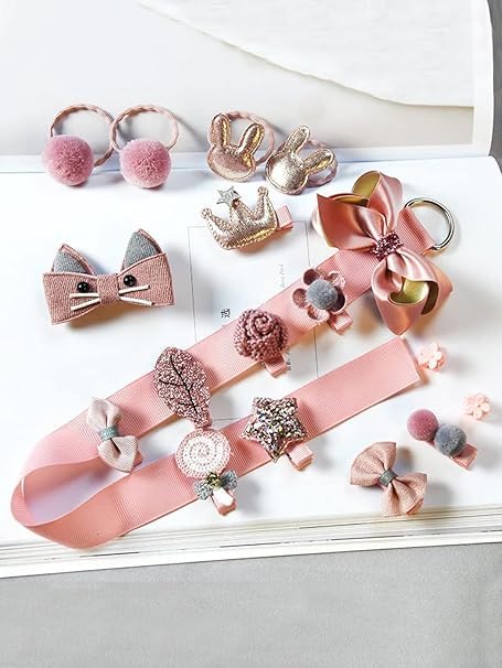 Image of Head Wear Accessories 16 Items Combo Pack For Baby Girls /Toddlers Children's Suit Baby Princess Hair Clips Small Safety Clip For Bhaiya Bhabhi Sister Raksha Bandhan Rakhi Gift Hamper Gift Box