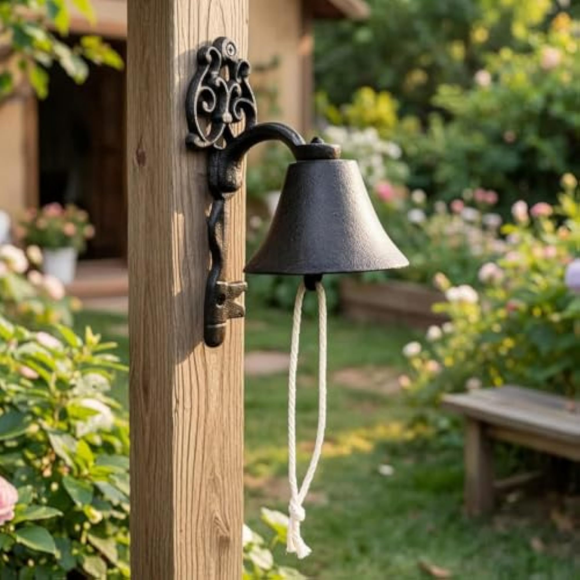 Rustic Wall-Mounted Bell with Pull Rope