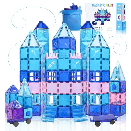 Image of SNAPTRON Magnetic Blocks for Kids Tiles -104Pieces Set Gifts for Girls, Boys, Magnetic Blocks for Kids 3+ Years, 4 5 6 7 8 9 10 / Constructing & Learning Builder Educational Magnatiles Game