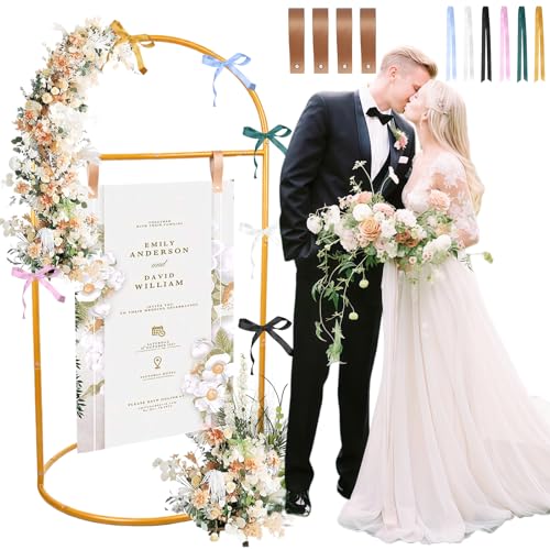 Wedding Welcome sign Arch, Large Size Heavy-Duty Metal Stand with Leather Straps & Multi-Color Ribbons