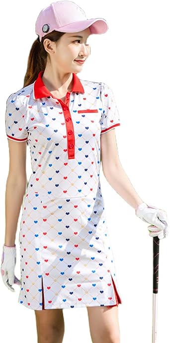 Womens Golf Wear, Short Sleeve, One Piece Jersey Set, Sportswear, Tennis Wear, Slimming, Fashionable, Sunscreen, Sweat Absorbent, Quick Drying, Breathable, Golf Equipment, Athletic Wear