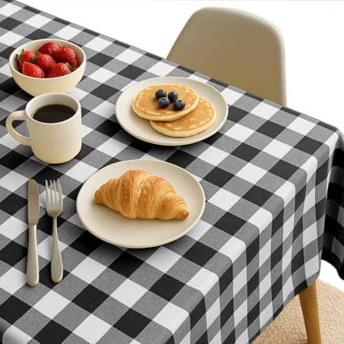 Native Fab Buffalo Check Tablecloth, 100% Cotton, 60x102 Inches, Classic Farmhouse Dining Table Cover, Perfect for Weddings, Halloween, Holiday Gatherings, Indoor Outdoor DÃ©cor, Black and White