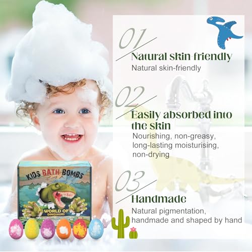 Bezavea 6 Pack Bath Bombs for Kids with Surprise Dinosaurs Toys Inside, Handmade Large Bath Bombs Gift Set, Natural Essential Oil SPA Bath Fizzies Set, Christmas Birthday Gifts for Boys Girls - Image 5