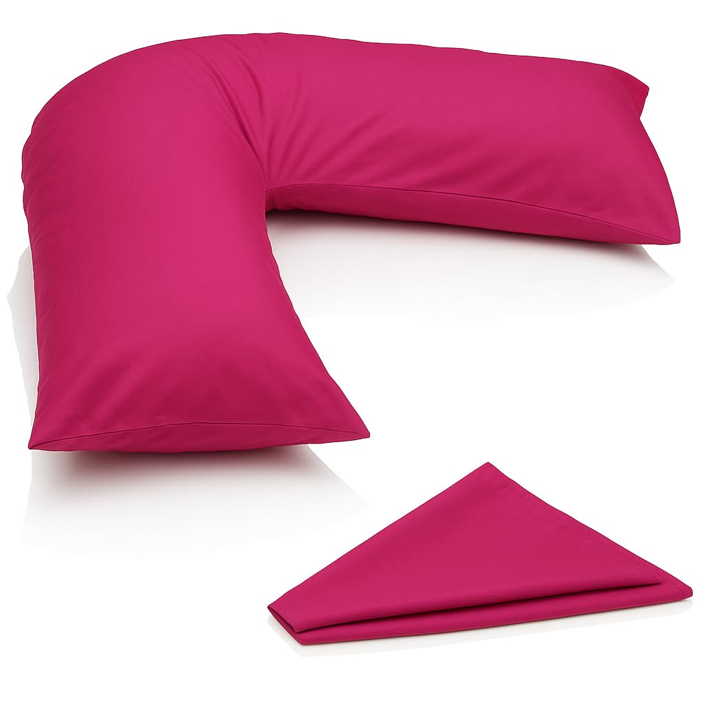 Orthopaedic V-pillow with Free pillowcase- Pregnancy Support V Shaped Triangle Pillow with polycotton pillowcase 74x34cm-Hollow Fibre V-pillow for for Neck,Maternity Pregnancy Support (Fuchsia)