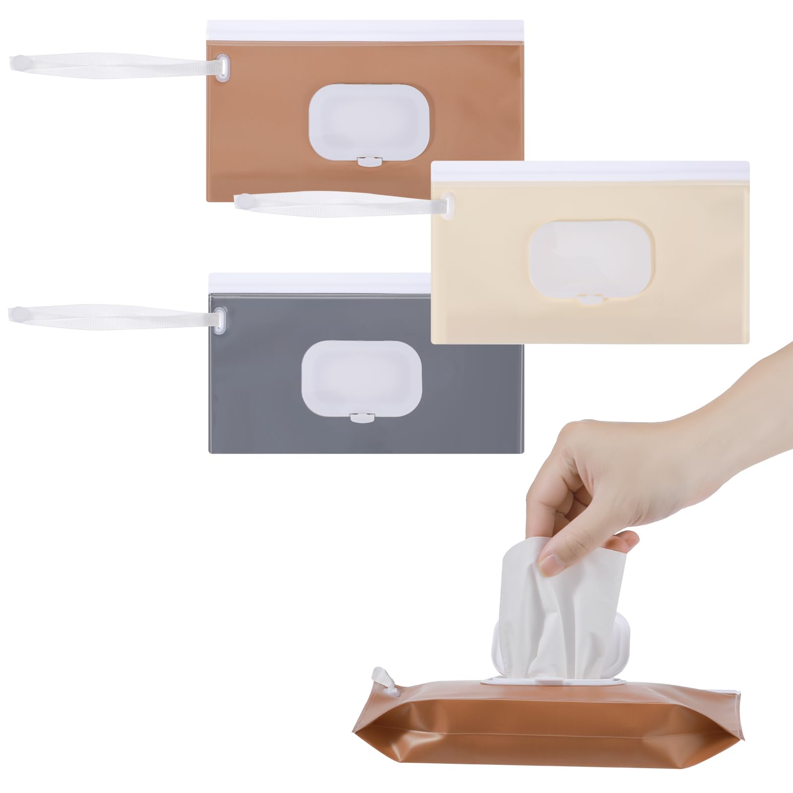 Tyqour 3 Stück Tragbarer Feuchttuch Beutel Unterwegs, Wiederverwendbare Baby Feuchttücher Tasche, Feuchttücher Beutel Pender, Reise Feuchttuchbeutel Feuchttücher Box Wet Wipe Bag