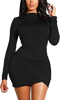 Women's Long Sleeve Elegant Sexy Bodycon Ruched Mini Cocktail Dress