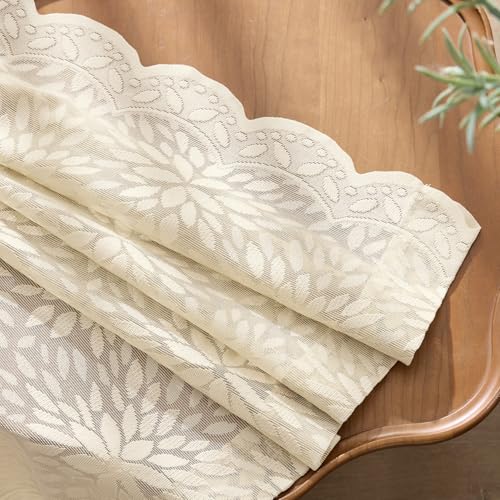 Image of MIULEE Vintage Floral Scalloped Lace Curtains 2 Panels, Cream 52 inch W x 84 inch L | Victorian Decorative Design, Semi Sheer Curtains, Light Filtering Rod Pocket Panels Decor for Bedroom Living Room