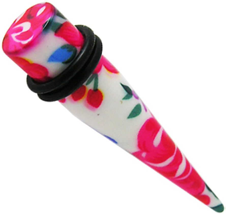 Multi Colored Flowers Pattern UV Acrylic Straight Tapers - Expander - Stretching - Gauge Ear Plug Body Piercing Jewelry