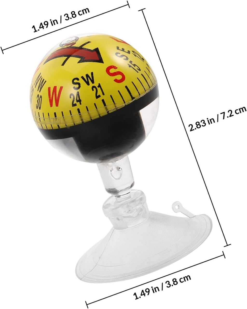 HEMOTON Car Dashboard Compass 38mm Plastic Suction Cup Automotive Compass for Hiking Marine Outdoor Navigation Yellow