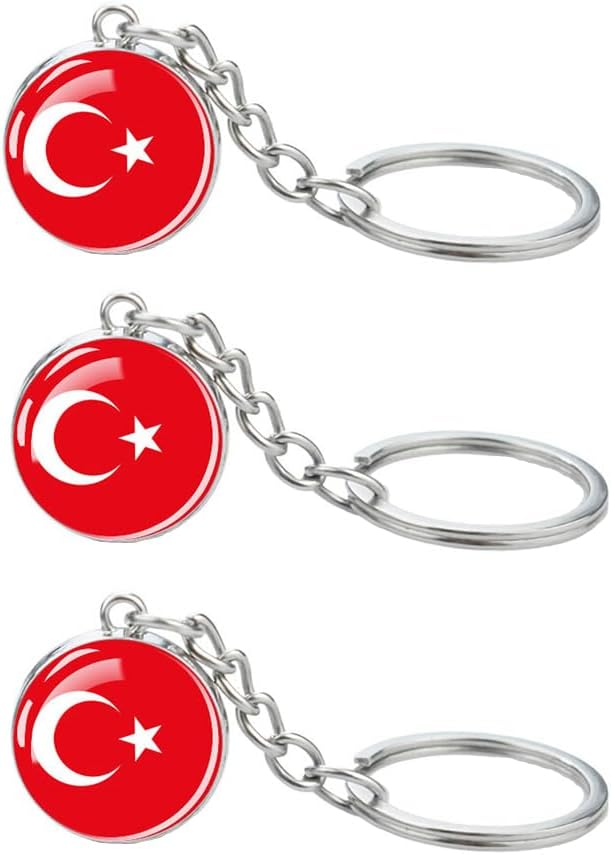 3 Pcs Turkey Flag Key Chain,Cool Keychain for Car Keys, Stainless Steel Keyrings & Keychains,Used for Home Decoration, Jewelry Hanging Decorations.