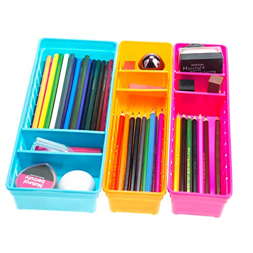 Chris.W Colorful Creative Plastic Drawers Organizers with Removable Dividers, Storage Box Holder for Stationery/Makeup/Cutlery/Everything, Set of 3