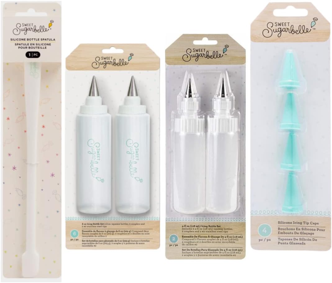 Icing Bottles with Tip Caps and Spatula 4 Ounce & 8 Ounce