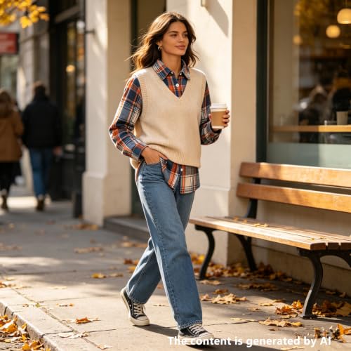 Image of SANGTREE Women and Girls Long Sleeve Flannel Casual Button Down Plaid Shirt