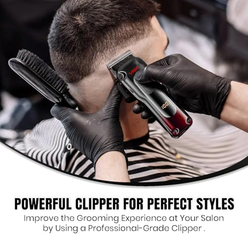 Image of VGR V-013 Professional Salon Quality Hair Clipper - 200 Minutes Runtime, 2000mAh Lithium Battery, Adjustable Taper Lever, 8 Guide Combs, LED Display (Red)