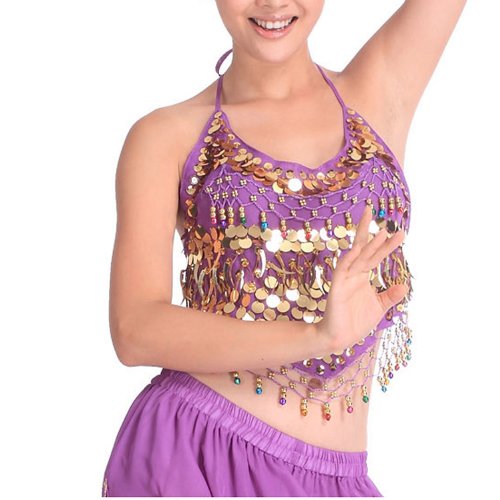 VENI MASEE - Sujetador con lentejuelas doradas, acolchado, traje de danza del vientre y accesorios, precio por pieza morado Talla única