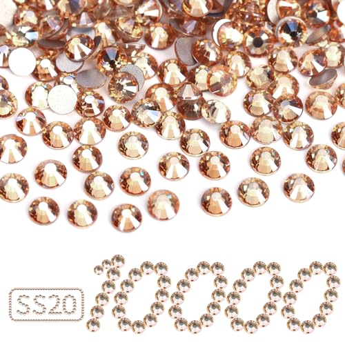 Image of 10000PCS Golden Shadow Rhinestones Bulk, Flat Back Crystal Glass Stone Round Gems,SS20, 4.6-4.8mm